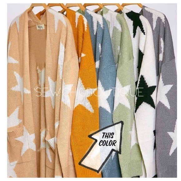 Fave Light Olive Soft Star Knit V-Neck Sweater - Picture 4 of 7